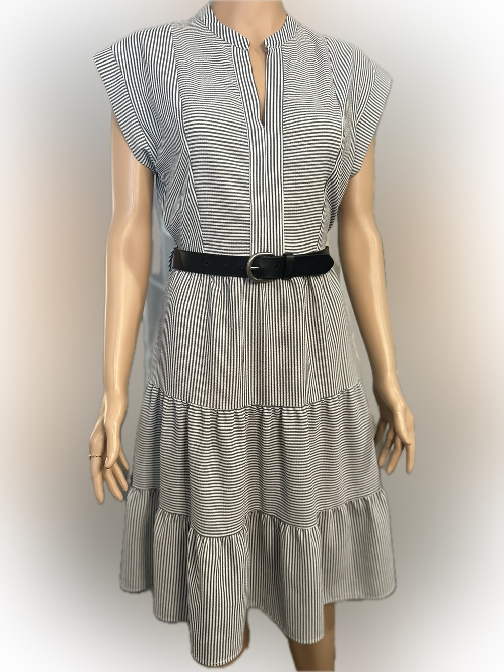 Monteau Black and White Striped Midi Dress